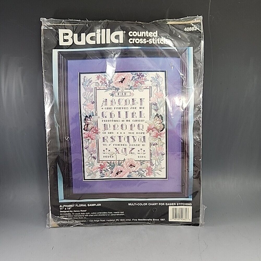 Bucilla Cross Stitch Kit Alphabet Floral Sampler 40882 Nancy Rossi NEW Old Stock